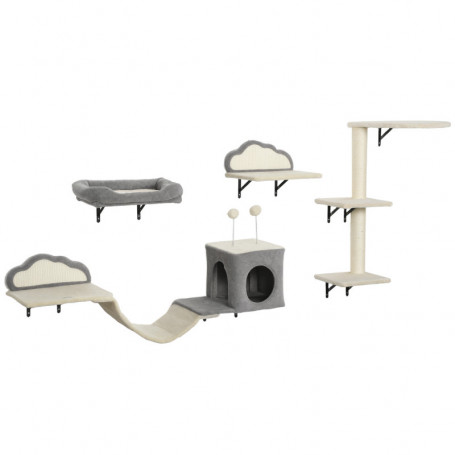 Väggmonterat Kattmöbel-Set Med Klösytor Och Molndesign 151 x 30 x 3...