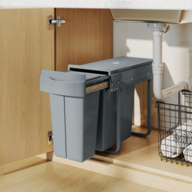Utdragbar Avfallsbehållare med 2 Fack 30 Liter Grå för Under Kök Tv...