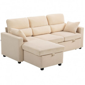 Bäddsoffa Med Förvaring Och Vändbar Chaiselongue Beige 205 x 135 x ...