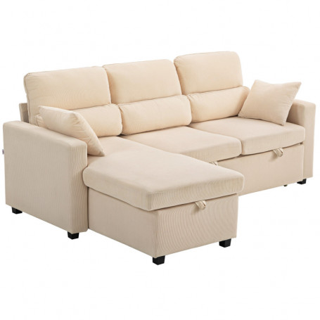 Bäddsoffa Med Förvaring Och Vändbar Chaiselongue Beige 205 x 135 x ...