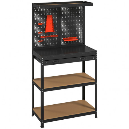 Arbetsbänk Med Håltavla Låda Och Flera Hyllplan I Stål Och Trä – 80...