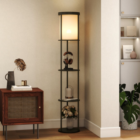 Golvlampa På Rund Hylla Och Justerbar LED 158 cm Svart 29 x 29 x 15...