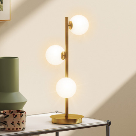 Skulptural Mässingsfärgad Bordslampa Med Tre Glober 53 cm