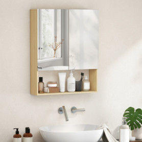 Badrumsskåp Med Spegel, Fack i Ek 60 x 16,6 x 75 cm