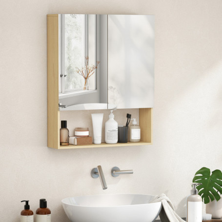 Badrumsskåp Med Spegel, Fack i Ek 60 x 16,6 x 75 cm