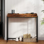 Smalt Konsolbord med Vintage Brun Brickkant och Svart Metallram 100...