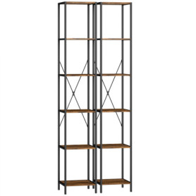 Bokhylla 2-Pack Rustik Brun – 6 Hyllplan, Stålram, 30×30×174,5 cm