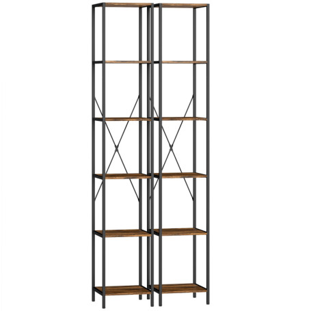 Bokhylla 2-Pack Rustik Brun – 6 Hyllplan, Stålram, 30×30×174,5 cm