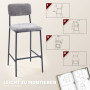 Barstolar Grå 2-Pack med Ryggstöd – Stål & Tyg, Fotstöd