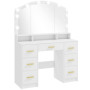 Sminkbord Vit med Spegel & 10 LED-Lampor – 7 Lådor, MDF, 110×40×150 cm