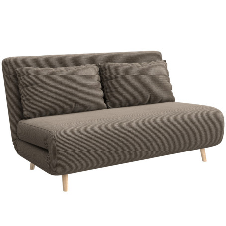 Bäddsoffa 2-sits Mörkbrun i Linne – Justerbart Ryggstöd 3 Lägen, 141×90×81 cm