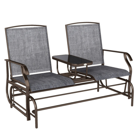 Gungbänk Trädgård Brun – 2-Sits med Bord & Glasskiva, 147×78×101,5 cm