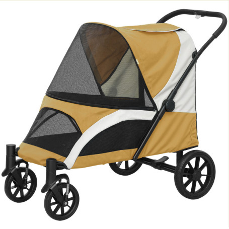 Rymlig Hundvagn för hundar upp till 30 kg och 68 cm långa, Hopfällbar, Stötdämpande Svart Brun