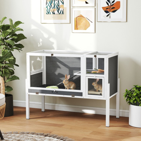 Smådjurs bur på Ben Grå Trä Och Metall Med Tillbehör 120 x 53 x 93 cm