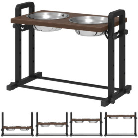 Höjbar Hundmatskål Med Ställning Brun Rostfritt Stål 2 x 1,2 L