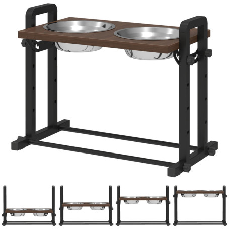 Höjbar Hundmatskål Med Ställning Brun Rostfritt Stål 2 x 1,2 L