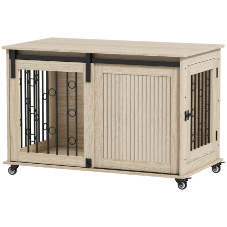 Hundbur Med Hjul Rustik Trä  med Stål 100 x 56 x 65 cm, 50 kg