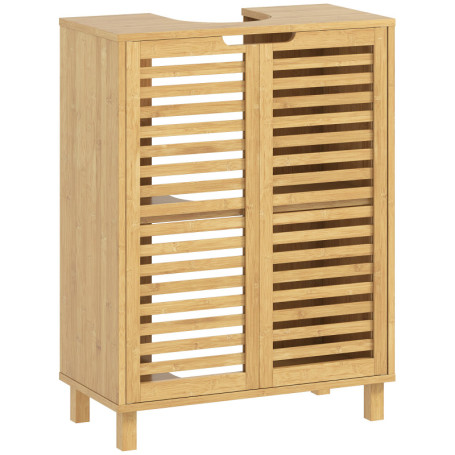 Tvättställsskåp Natur Bambu Med Lamelluckor Justerbara Hyllor 60 x 30 x 80 cm