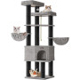 XXL klösträd i flera nivåer – för stora katter, sisalstolpar 11 cm, 186,7 cm, duvgrå/svart
