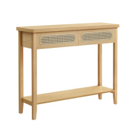 Bohemiskt konsolbord med 2 förvaringslådor – beige ekfinish