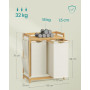 Bambu tvättkorg 2 fack med hylla och sidfickor – 100 L (2×50 L), 63×33×78 cm, krämvit