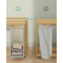 Bambu tvättkorg 2 fack med hylla och sidfickor – 100 L (2×50 L), 63×33×78 cm, krämvit