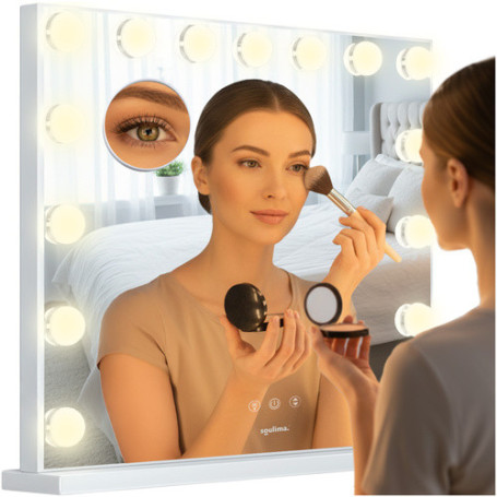 Hollywood Sminkspegel 58 x46 cm med 10x förstoringsspegel - 3 ljusa färger