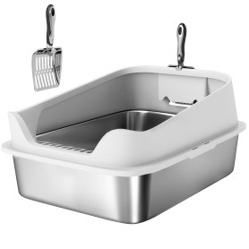 Öppen Kattlåda Grå 60,2 x 40,2 x 29,7 cm Rostfritt Stål Med Spade