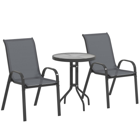 Bistro set Mörkgrå 3 Delar Väderbeständigt Med Glastbord