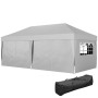 Pop-up Paviljong Grå 6 x 3 m Fällbar Med Fönster Och Sidoväggar