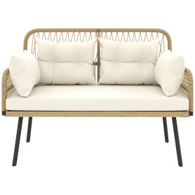 Trädgårdssoffa 2-sits Natur 115 x 61 x 82 cm Polyrattan Med Beige Dynor