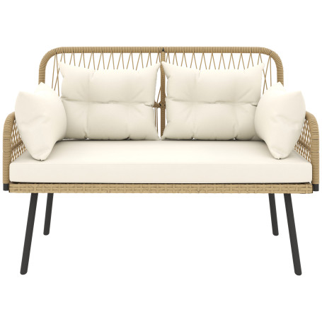 Trädgårdssoffa 2-sits Natur 115 x 61 x 82 cm Polyrattan Med Beige Dynor