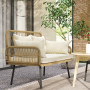 Trädgårdssoffa 2-sits Natur 115 x 61 x 82 cm Polyrattan Med Beige Dynor