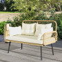 Trädgårdssoffa 2-sits Natur 115 x 61 x 82 cm Polyrattan Med Beige Dynor