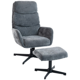 Loungestol Med Fotpall Grå Metallbas Hög Ryggstöd