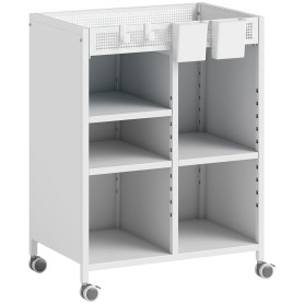 Bokhylla På Hjul Vit 4 Hyllplan Justerbara Hyllor Hängkorgar