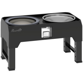 Höj- Och Sänkbar Hundmatskål Svart Med 2 Rostfria Skålar