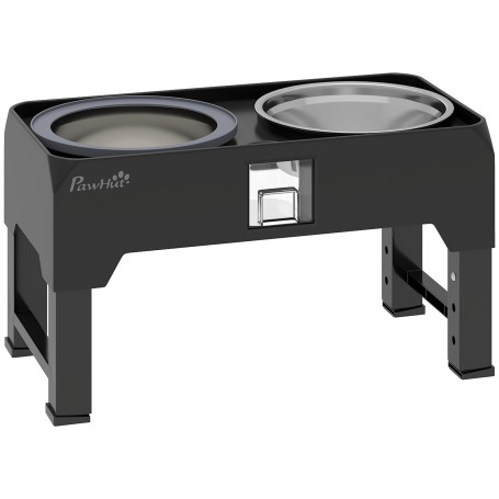 Höj- Och Sänkbar Hundmatskål Svart Med 2 Rostfria Skålar