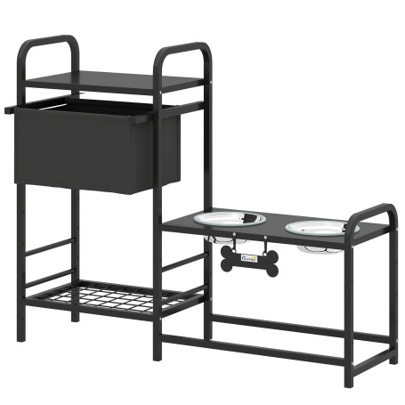 Höj- Och Sänkbar Hundmatskål Med Förvaring Svart 89,5 x 27 x 74 cm