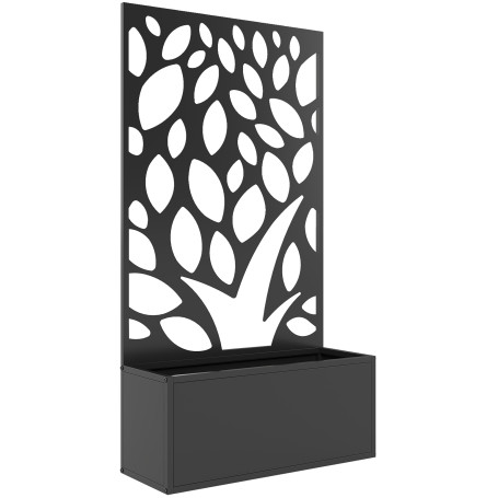 Odlingslåda Grå Metall Med Rankgaller Och Insynsskyddspanel