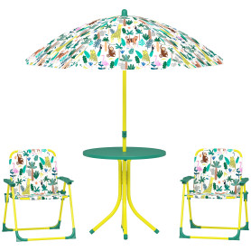 Barnmöbelgrupp Grön Med Bord Två Fällstolar Parasoll