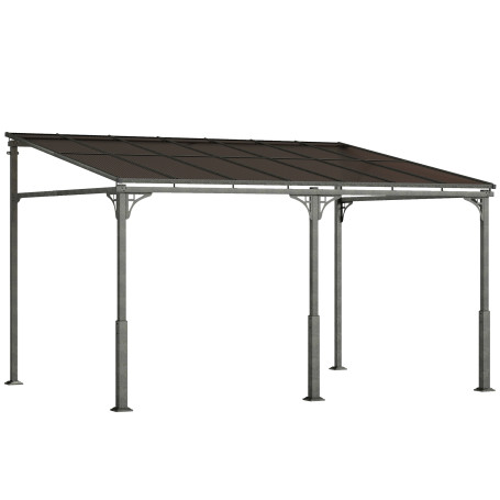 Väggmonterade Pergola Grå 400 x 300 cm Aluminium Och Metall Med Polykarbonattak