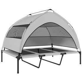 Upphöjd Hundsäng Med Tak Ljusgrå 122 x 92 x 94 cm Stålram