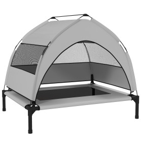 Upphöjd Hundsäng Med Tak Grå 76 x 61 x 70 cm Stålram