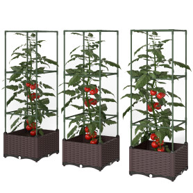 Odlingslåda Med Rankgaller Spaljé Brun 3-Pack Trä