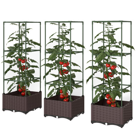 Odlingslåda Med Rankgaller Spaljé Brun 3-Pack Trä