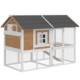 Hönshus Med Rastgård Och Redelåda Brun 200 x 104 x 145 cm Trä
