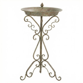 Fågelbad Grön Med Fågelstaty Och Dekorativ Sockel Vintage