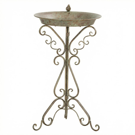 Fågelbad Grön Med Fågelstaty Och Dekorativ Sockel Vintage