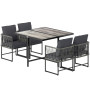 Trädgårds Möbelset Matbord Och 4 Stolar Grå 5 Delar Polyrattan